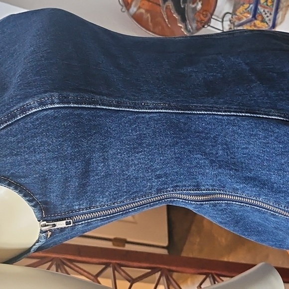 New W Tag MESHKI Baker Off-Shoulder Dark Denim Mini Dress Size Small - Picture 5 of 13